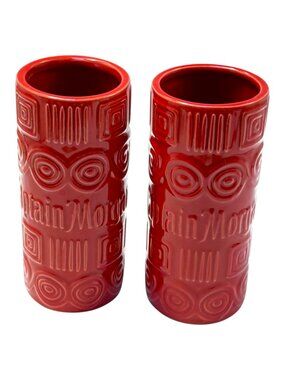 Captain Morgan Tiki Mug Lot 2 Red Ceramic Tribal Pattern Rum Barware 2010